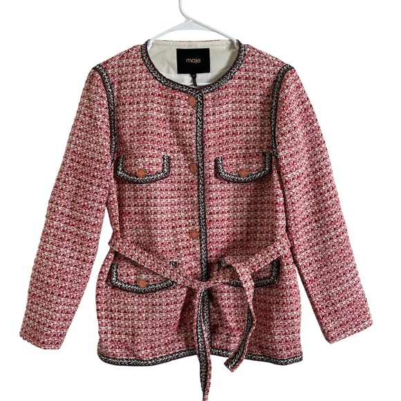 Maje Women's Venetia Two-Tone Tweed Jacket Pink Sz 40 Preppy Old Money - Picture 2 of 11
